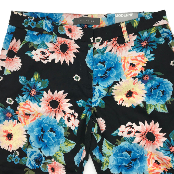 Suzy Shier NWT Black Blue Floral Pants 9 - Picture 2 of 3